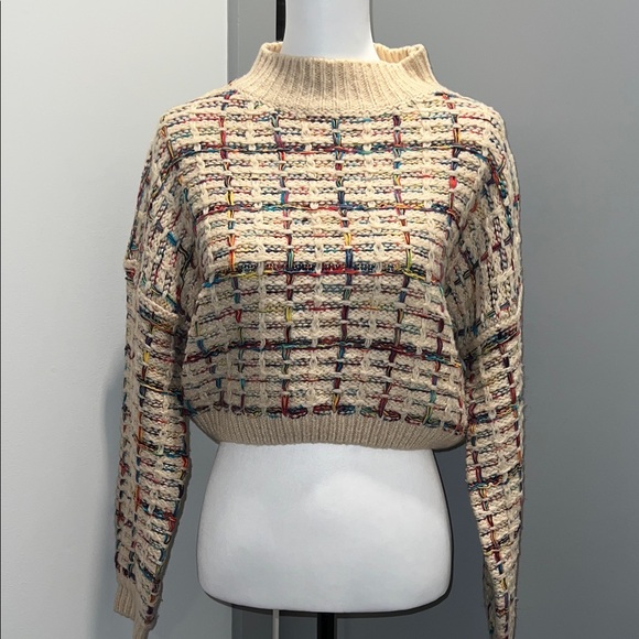 Zaful Cream Multicolor Knit Turtleneck Sweater - Picture 1 of 7